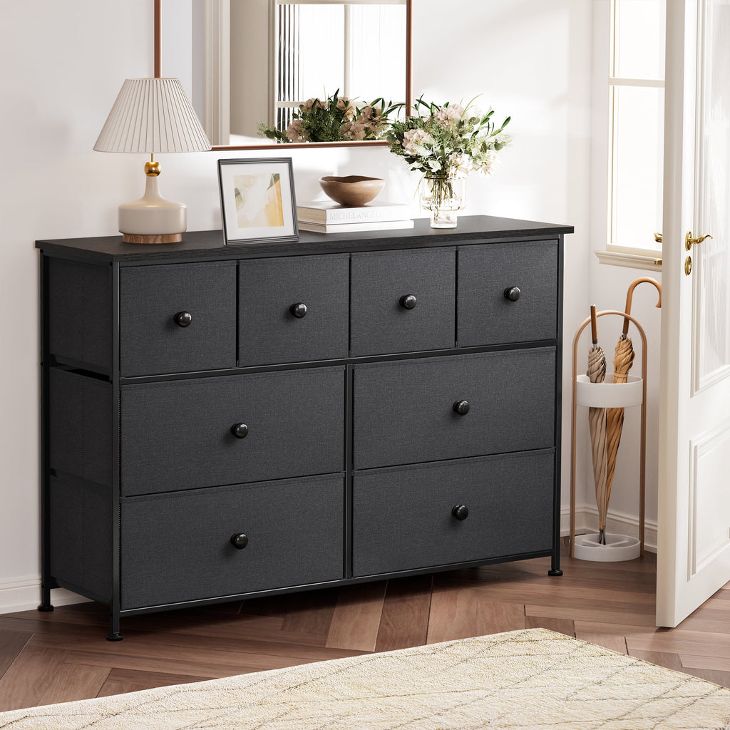 8 Drawer Fabric Dresser with Steel Frame and Wooden Top A303