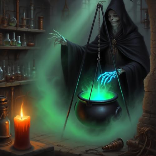 Large Witches Cauldron on Tripod with LED Light Candy Bowl Q81642