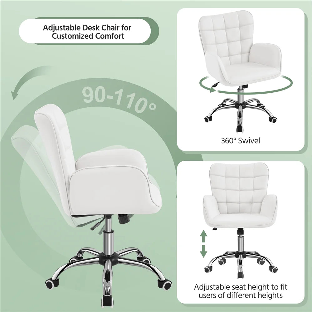 White Faux Leather Desk Chair with Padded Armrests V235415