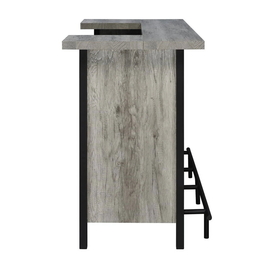 70.75"W Modern Wood Bar Unit in Gray Driftwood/Black Z64701