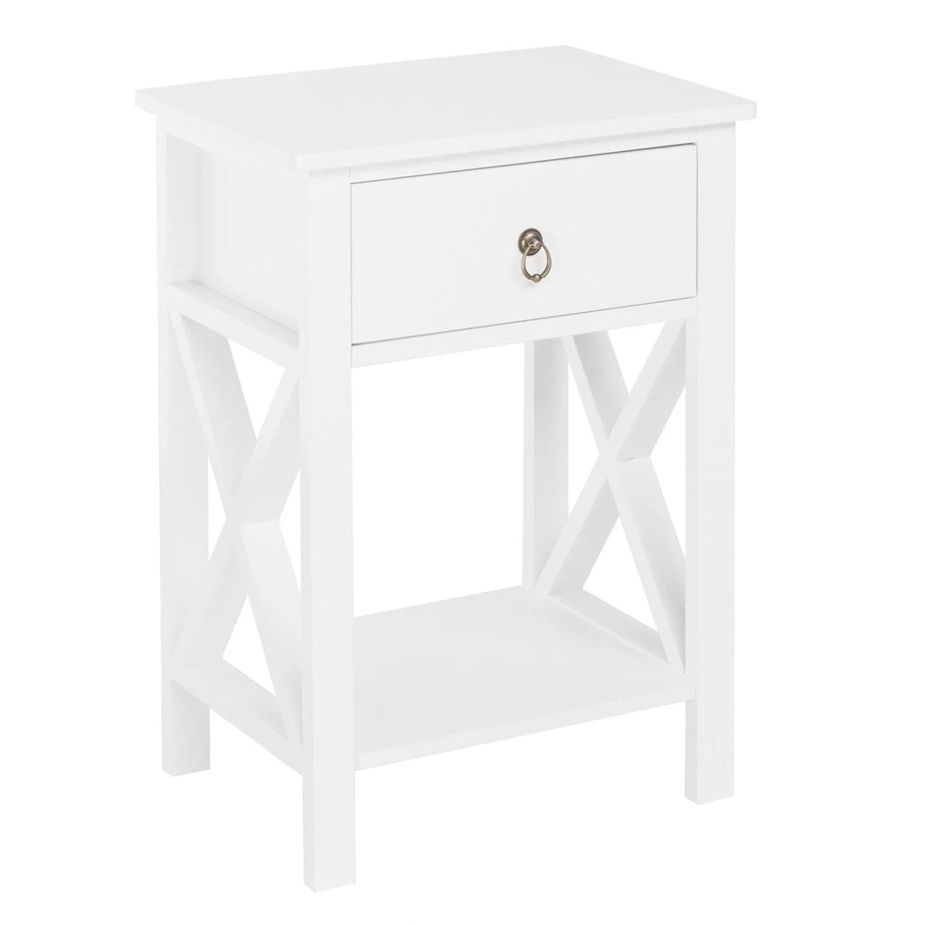 Set of 2 White Wood Nightstand with A Drawer P13992