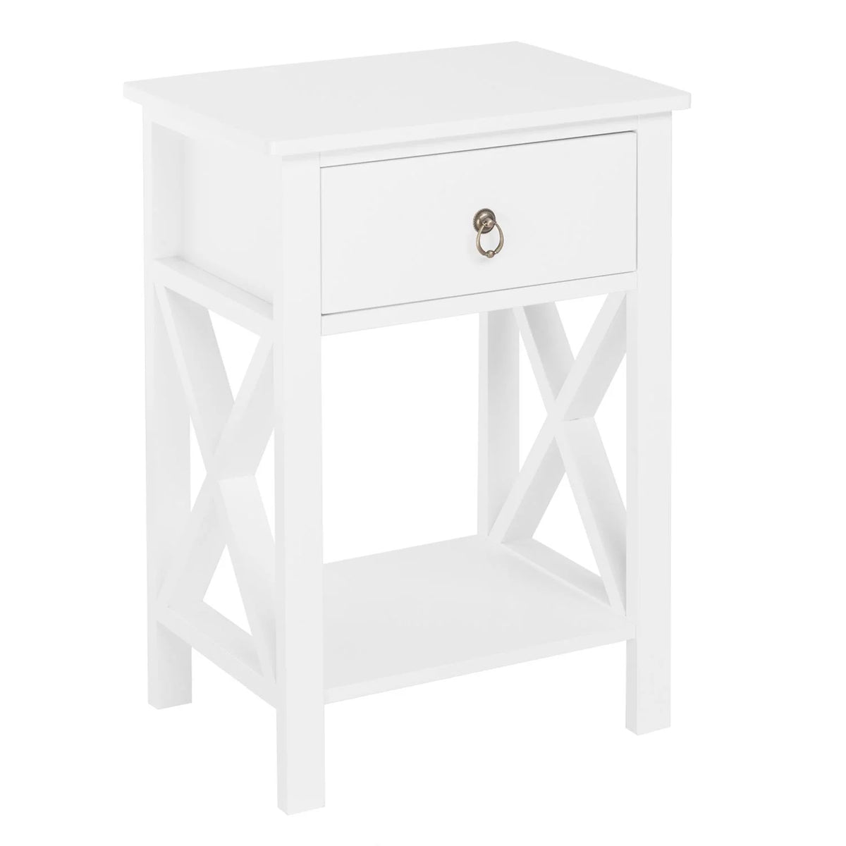 Set of 2 White Wood Nightstand with A Drawer P13992