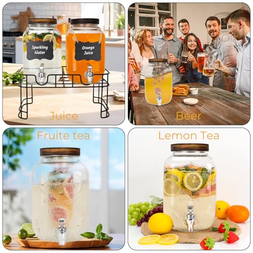 2 Pack 1 Gallon Glass Beverage Dispenser with Stand and Spigot C722