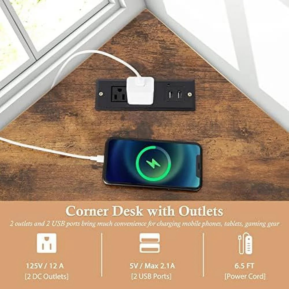 Corner Desk with Power Outlet Triangle Computer Desk C9372