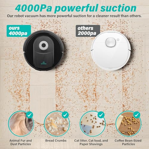 Robot Vacuum and Mop Combo, 4000Pa Suction, Self-Charging Smart Vacuum Cleaner with Water Tank & Dustbin, App Control (Black) L2261