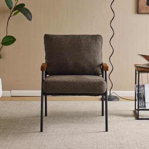 Beige Linen Accent Chair with Metal Legs and Pillow O839