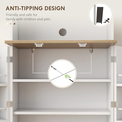 White Kitchen Pantry Cabinet with Microwave Shelf and 8 Door Storage S5929