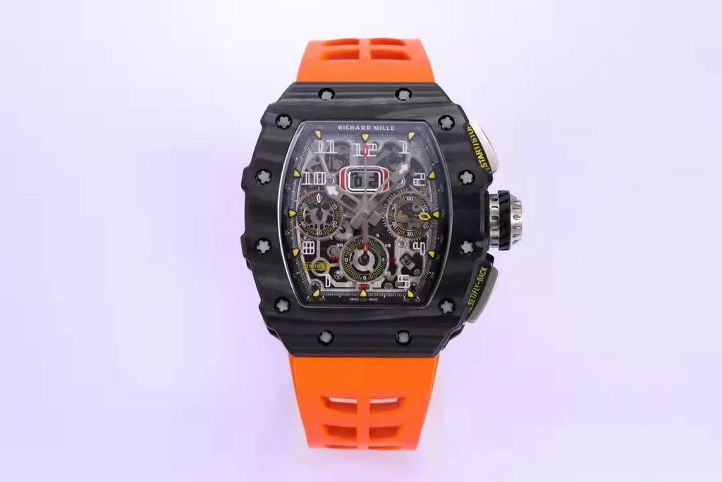 Skeleton Dial Black Bezel Orange Rubber Strap R82308