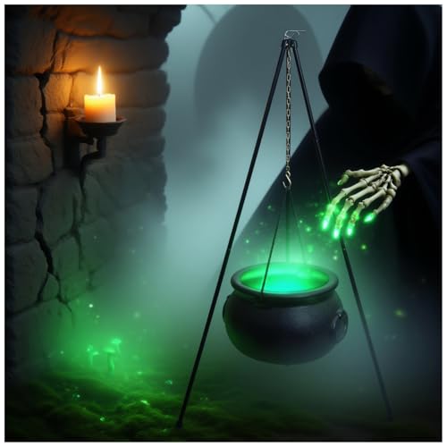 Large Witches Cauldron on Tripod with LED Light Candy Bowl Q81642