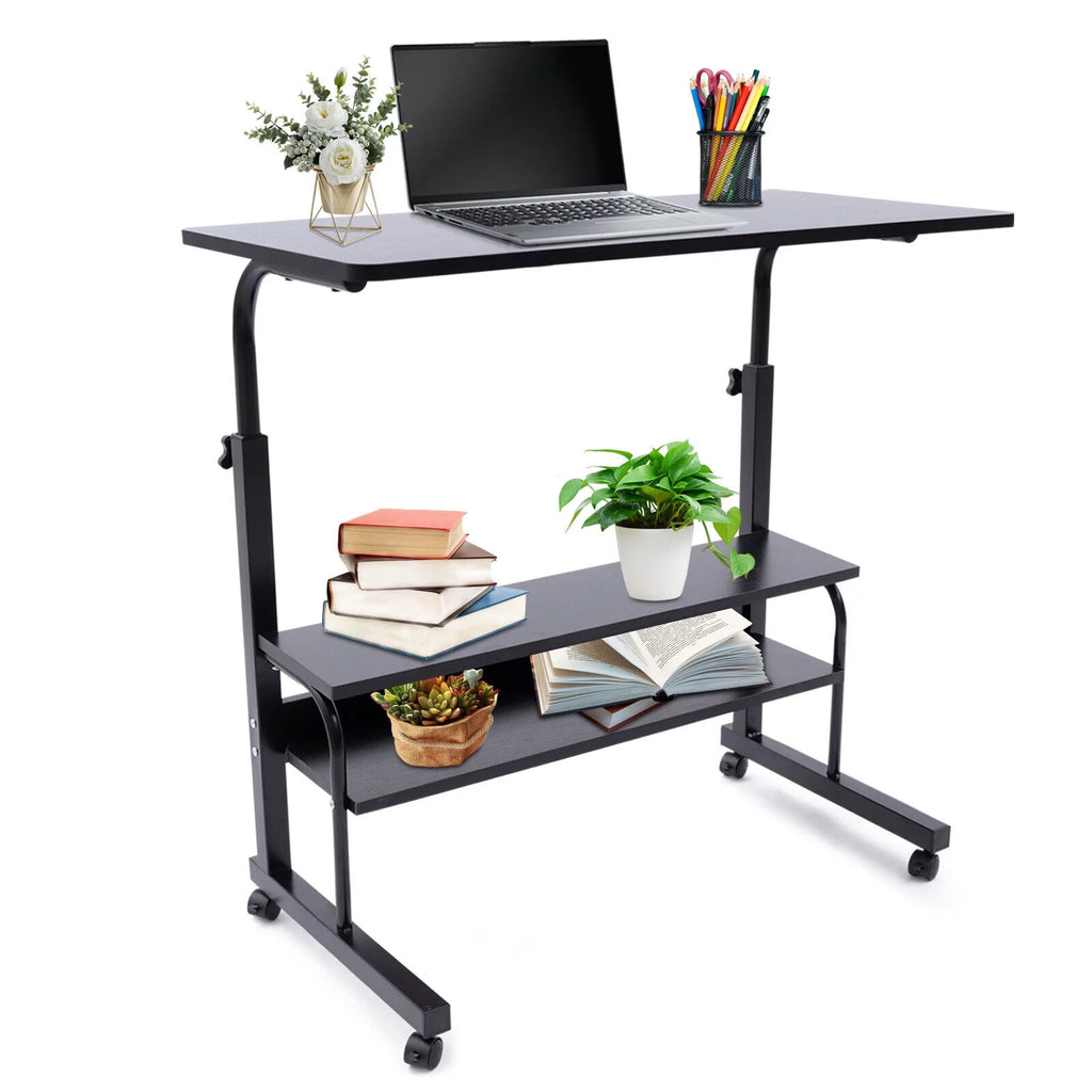 C-Shaped Rolling Sofa Side Table with Shelves Height Adjustable H6826