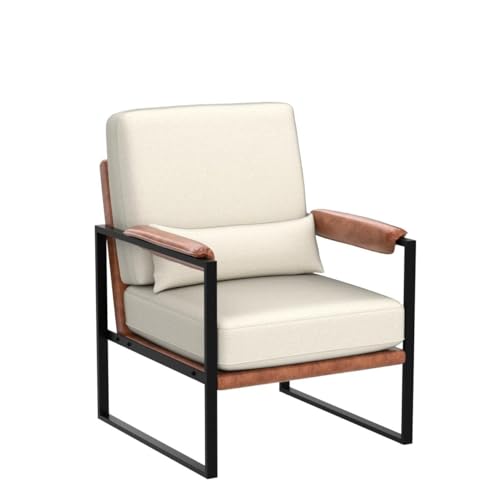 Beige Linen Accent Chair with Metal Legs and Pillow O839