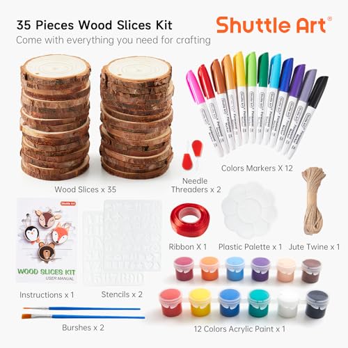 35 Pcs Unfinished Natural Wood Slices with Pre-Drilled Hole E391
