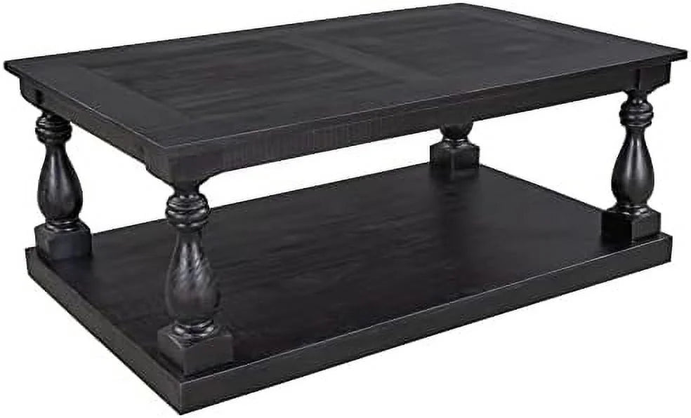 Black Solid Pine Wood Coffee Table with Floor Shelf S406