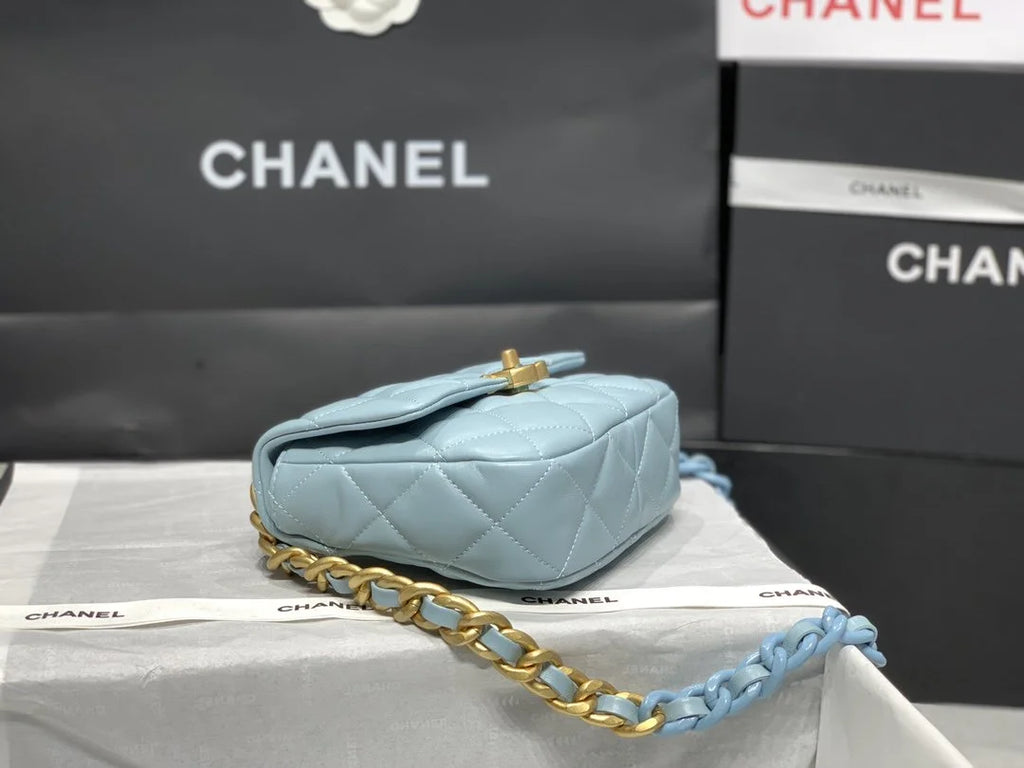 Mini Flap Bag Gold-Tone Metal Blue Bag X7467