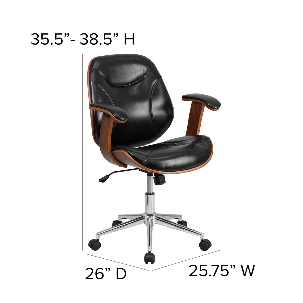 Black LeatherSoft Mid-Back Ergonomic Swivel Office Chair with Arms Y14950