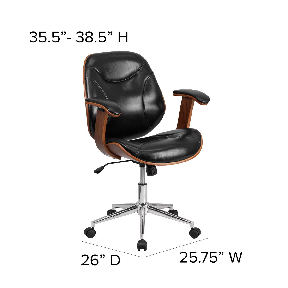 Black LeatherSoft Mid-Back Ergonomic Swivel Office Chair with Arms Y14950