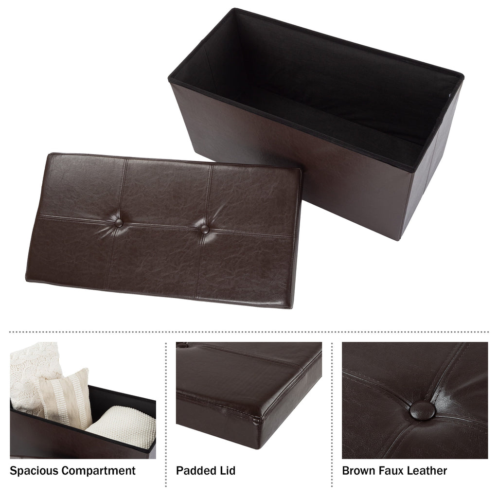 Brown Faux Leather Folding Storage Ottoman with Removable Bin X298597