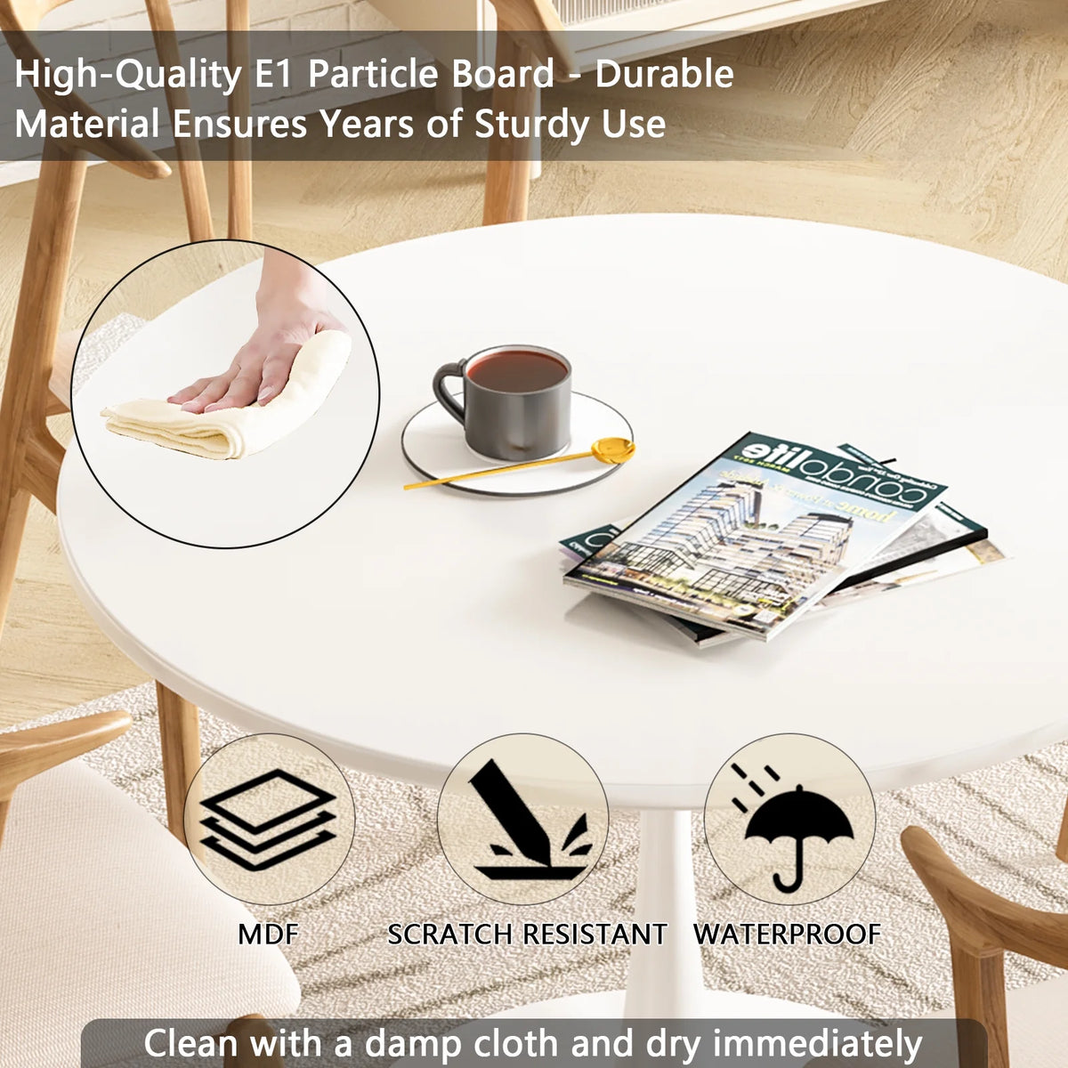 White 31 inch Round Dining Table with Metal Base Y672470