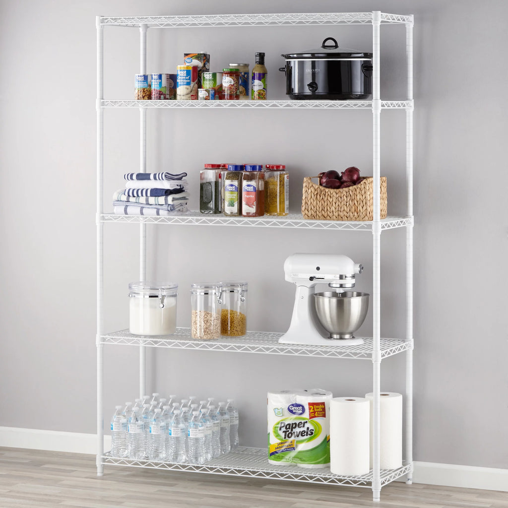 5 Tier Heavy Duty Wire Shelf Unit White 3000 lbs P153