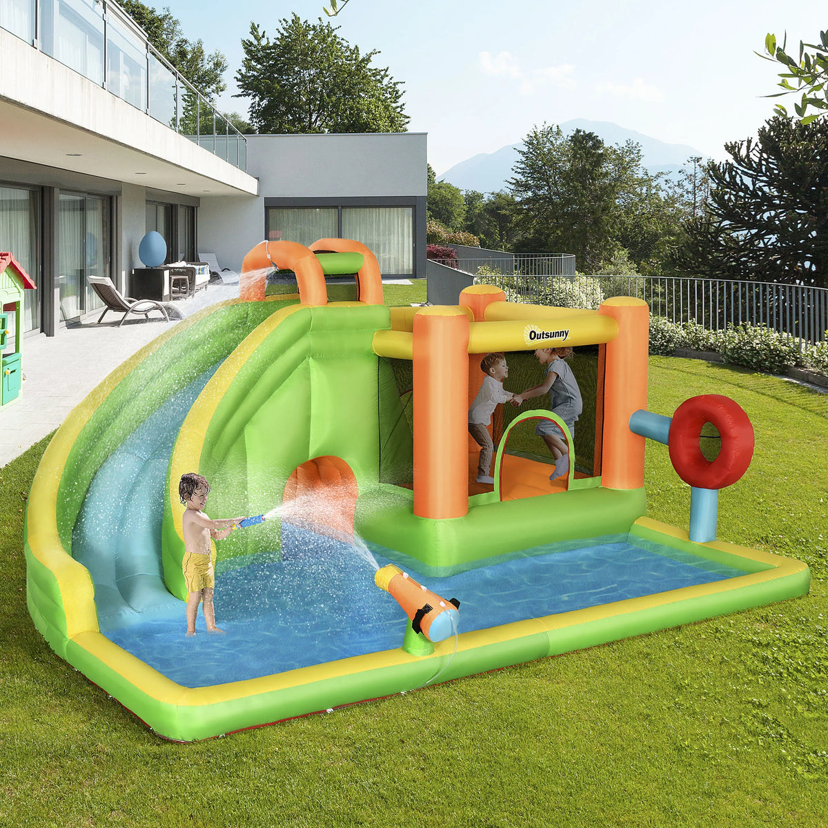 7-in-1 Inflatable Water Slide Bounce House with Carry Bag A777