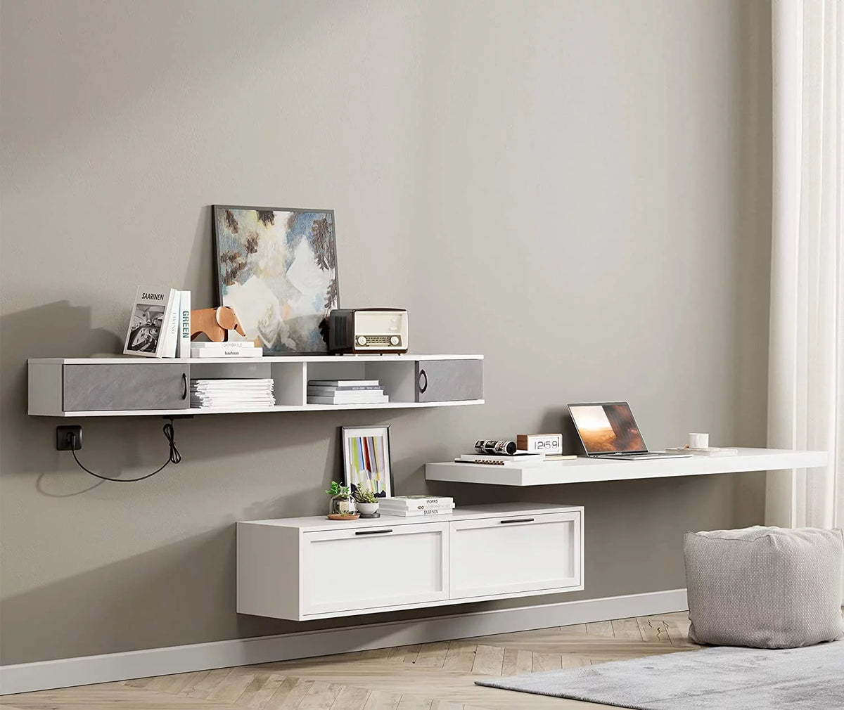 Black Floating TV Stand Wall Mounted Shelf Z7367