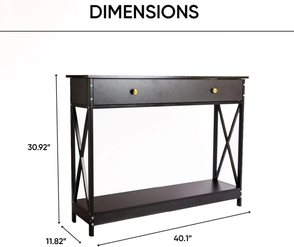 Narrow Wood Entryway Sofa Table with One Large Drawer X64281