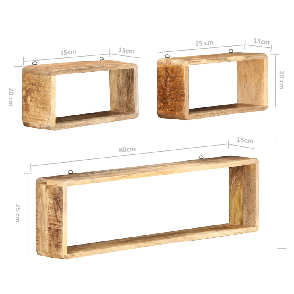 3 Piece Solid Mango Wood Wall Cube Shelf Set K4716