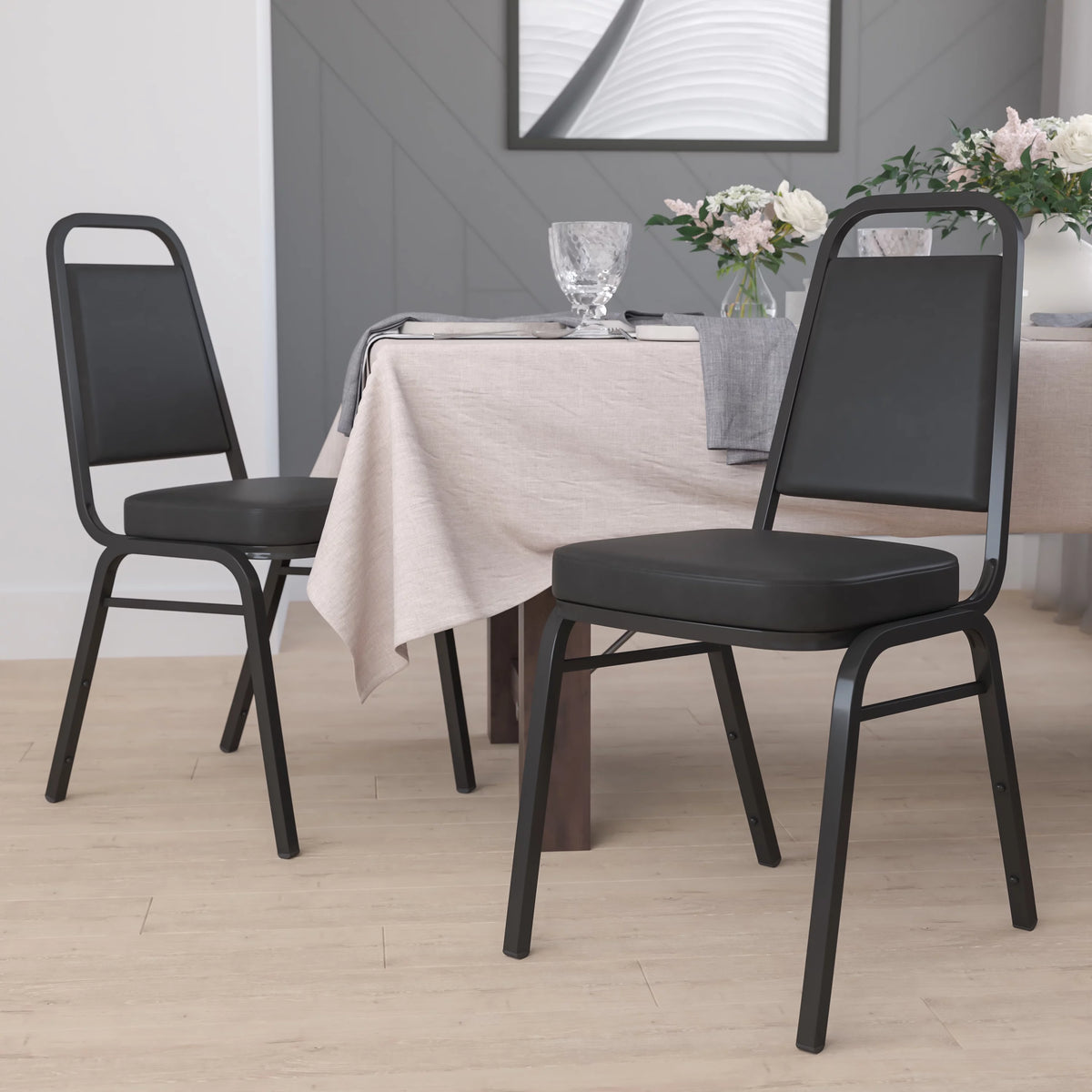4 Pack Black Vinyl Stacking Banquet Chair F6920