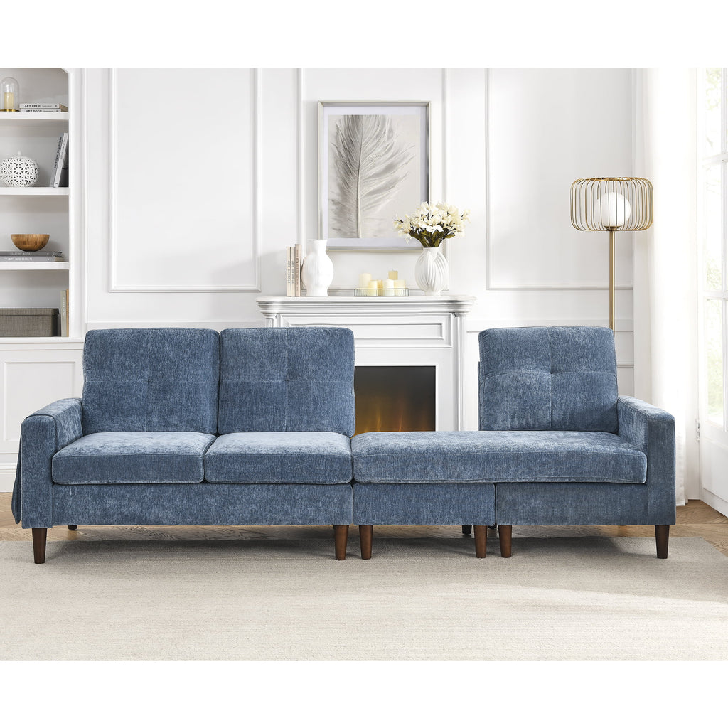 80" Convertible Sectional Sofa Couch, 3 Seats L-shape Sofa with Removable Cushions and Pocket, Rubber Wood Legs, Navy Chenille J778