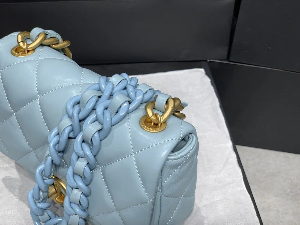 Mini Flap Bag Gold-Tone Metal Blue Bag X7467