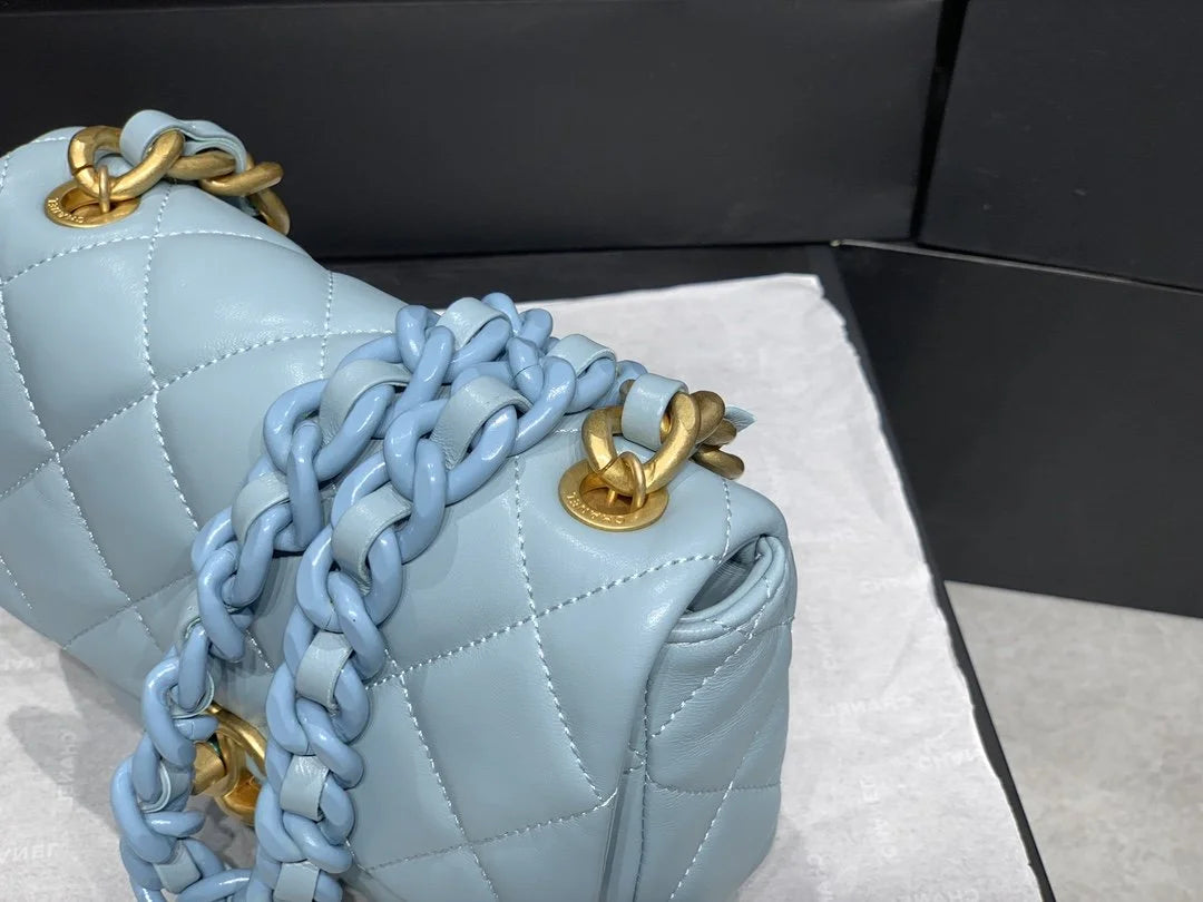 Mini Flap Bag Gold-Tone Metal Blue Bag X7467