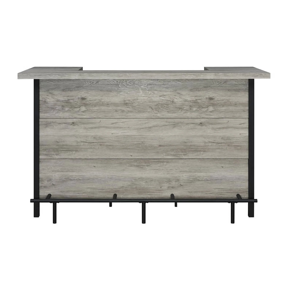 70.75"W Modern Wood Bar Unit in Gray Driftwood/Black Z64701