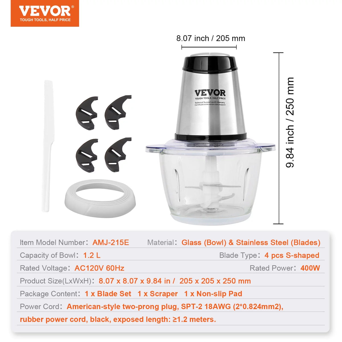 Electric Food Chopper 5 Cup Glass Bowl Z426329
