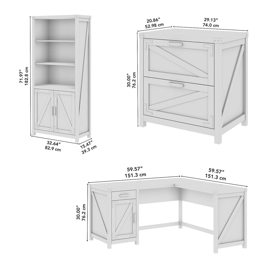 L Shaped Desk with File Cabinet and Bookcase S24747