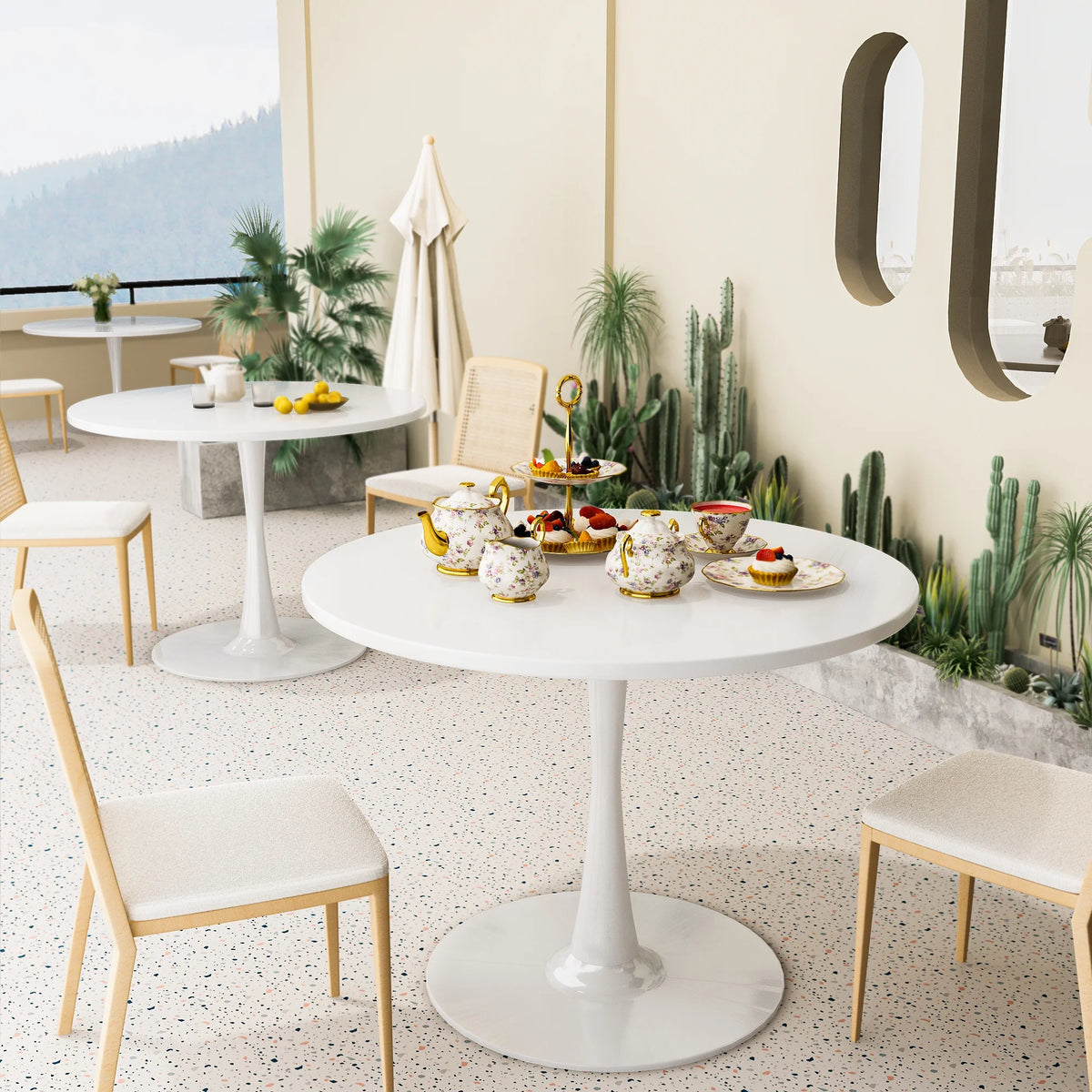 White 31 inch Round Dining Table with Metal Base Y672470
