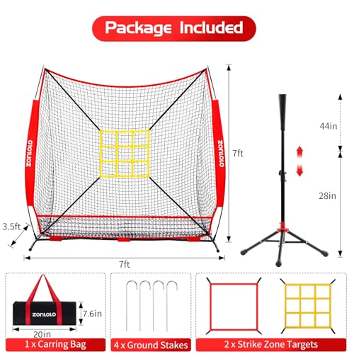 7x7 ft Baseball Net with Batting Tee and Carry Bag O881