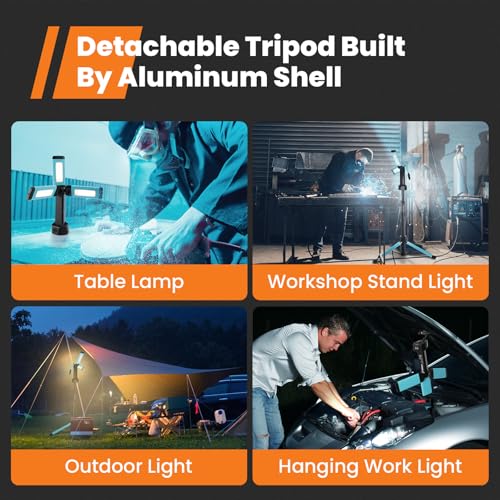 Rechargeable Cordless Work Light with Stand, Triple LED Lamps, 8AH Battery, Dimmable F694