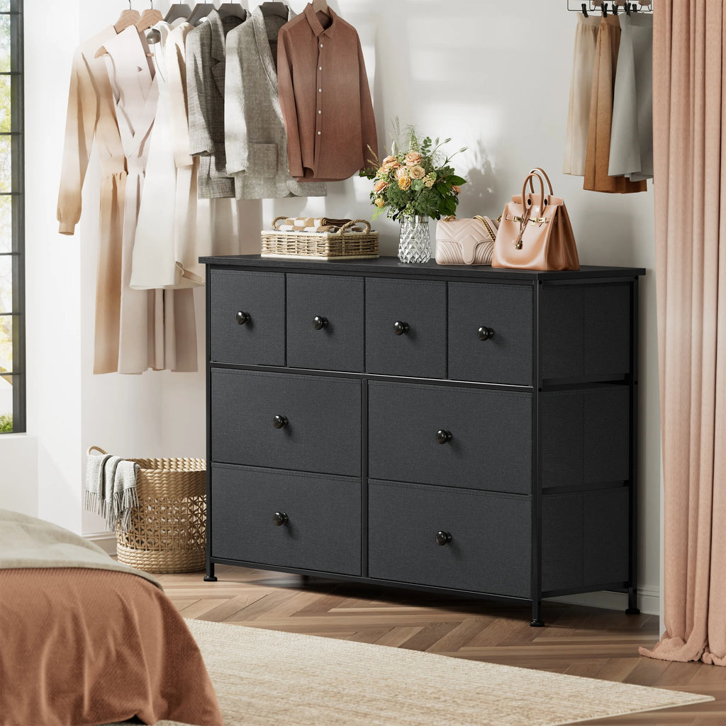 8 Drawer Fabric Dresser with Steel Frame and Wooden Top A303