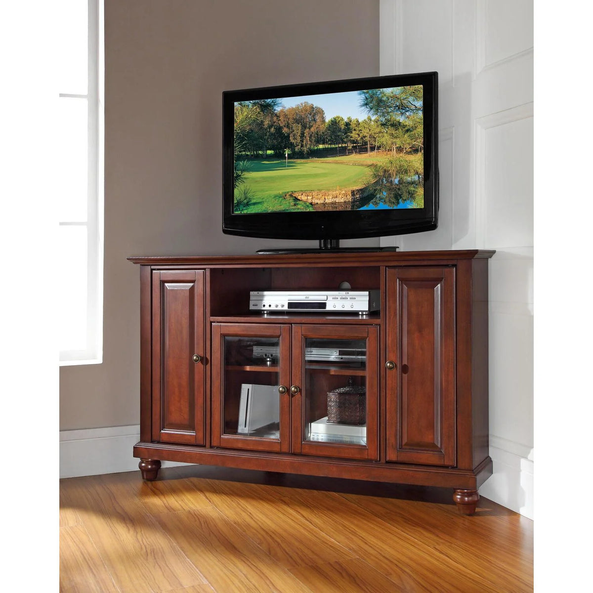 48" Corner Tv Stand Mahogany W9276