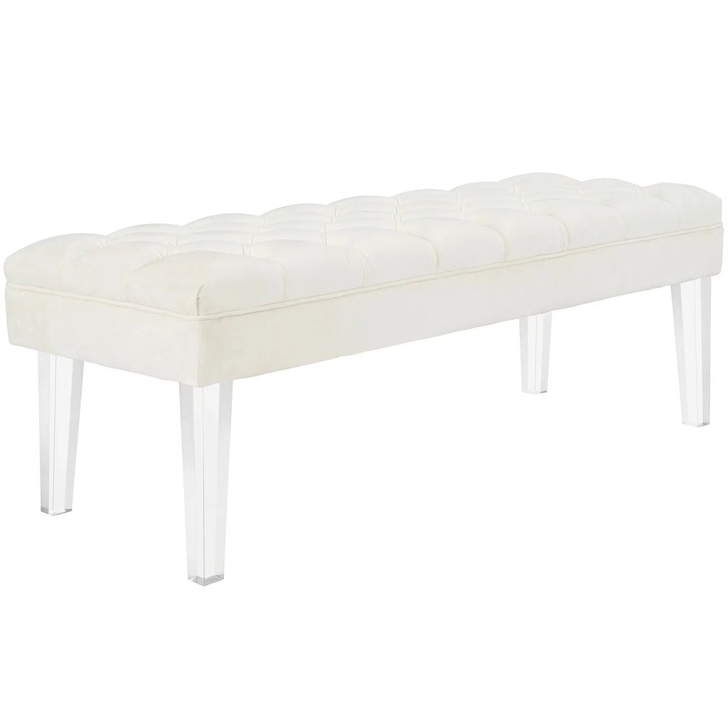 White Ivory Fabric Velvet Bench M95589