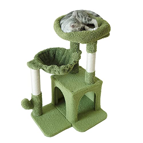 Small Light Gray Cat Tree with Sisal Scratching Post and Hammock Y6908
