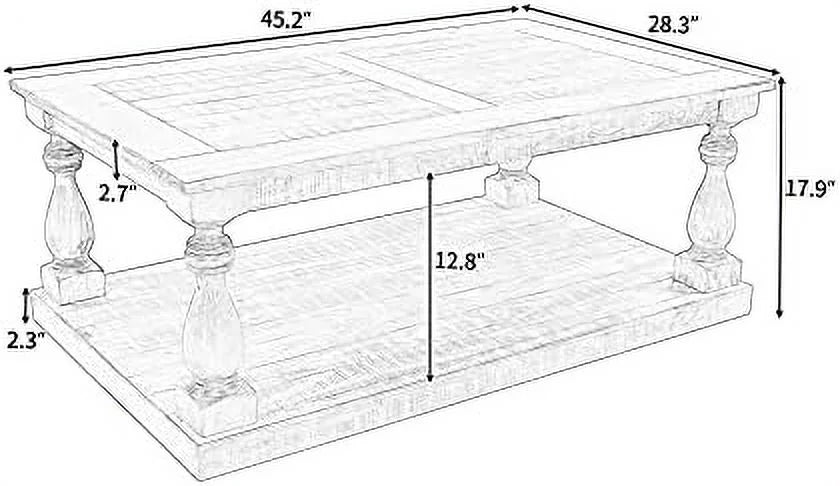 Black Solid Pine Wood Coffee Table with Floor Shelf S406
