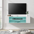 Floating TV Stand with LED Lights Wall Mounted Grey White 39.4 Inch P654