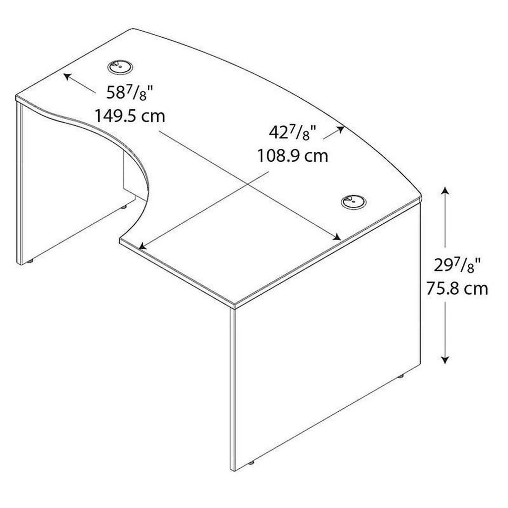 60 x 43 L Bow Desk in Hansen Cherry M4313