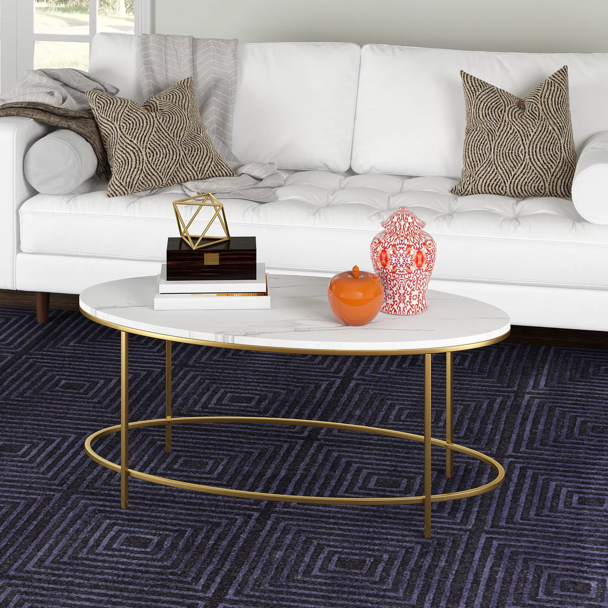 42" Wide Oval Coffee Table with Faux Marble Top N38901