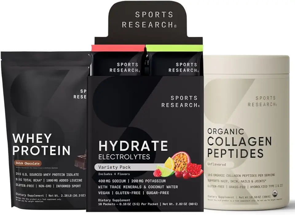 Organic Collagen Peptides, Electrolytes Powder Packets and Whey Protein Isolate E77070