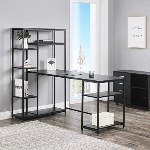 L-Shaped Computer Desk with Hutch Bookshelf U707