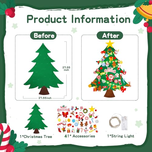 Felt Christmas Tree Set with 41 Ornaments K303
