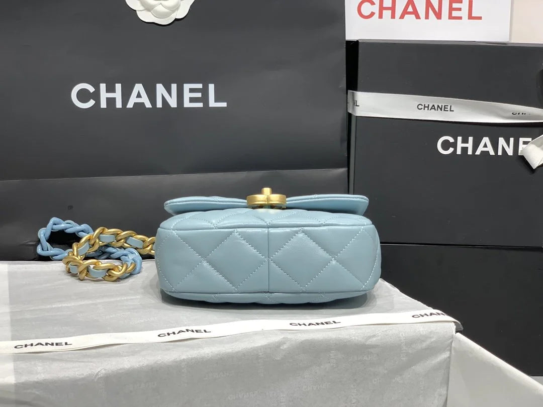 Mini Flap Bag Gold-Tone Metal Blue Bag X7467