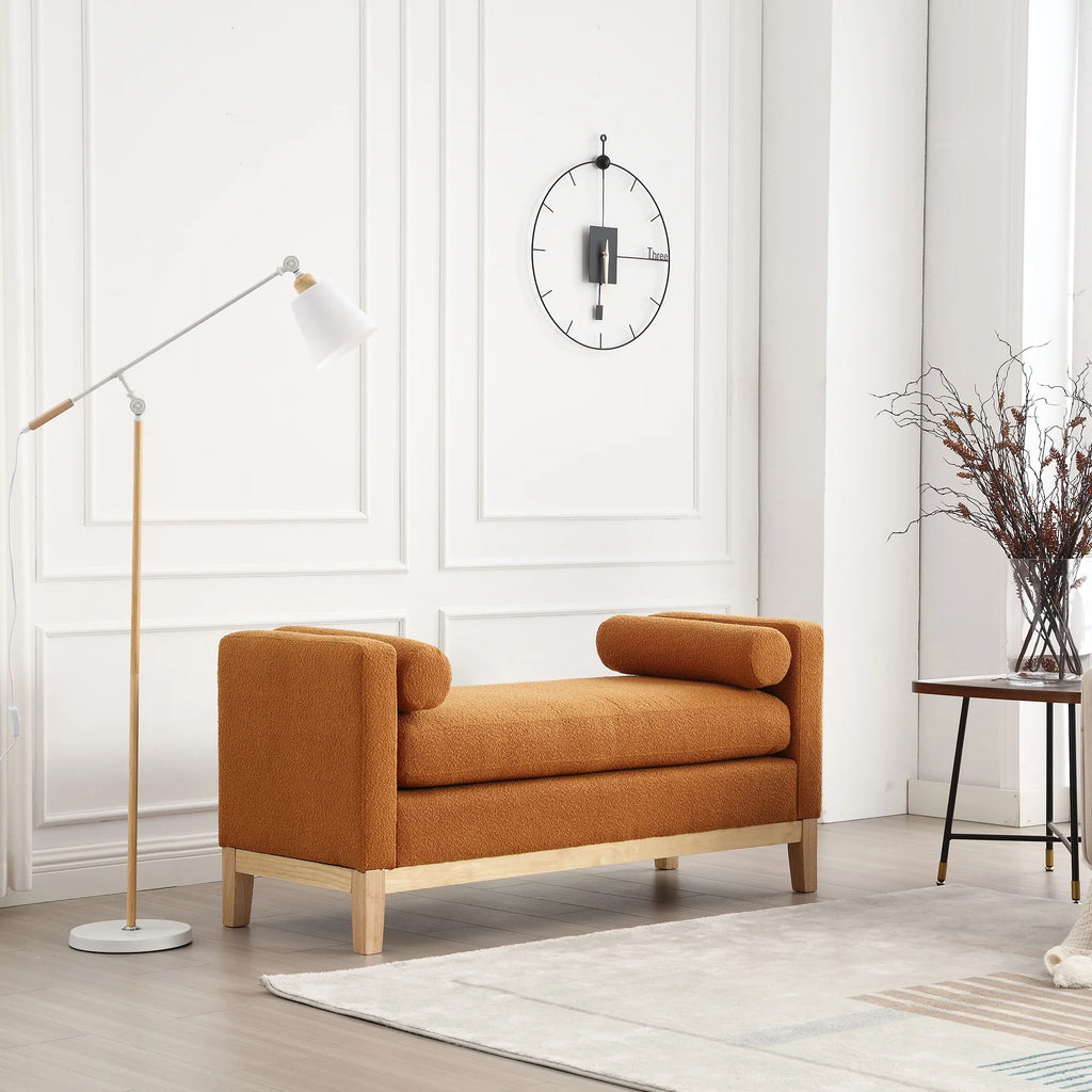 Caramel Upholstered Bench with Wood Legs R58254
